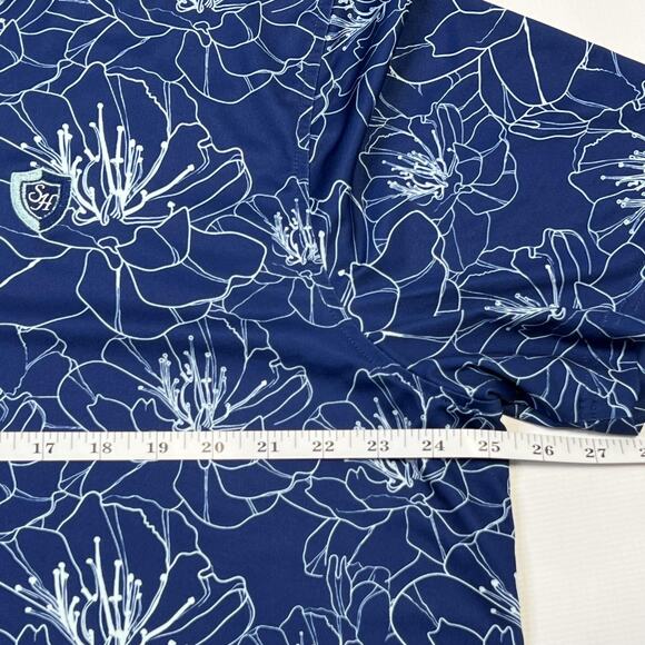 Johnnie-O Polo Shirt Mens XL Blue Floral Print Performance Stretch Golf Casual - Picture 9 of 10